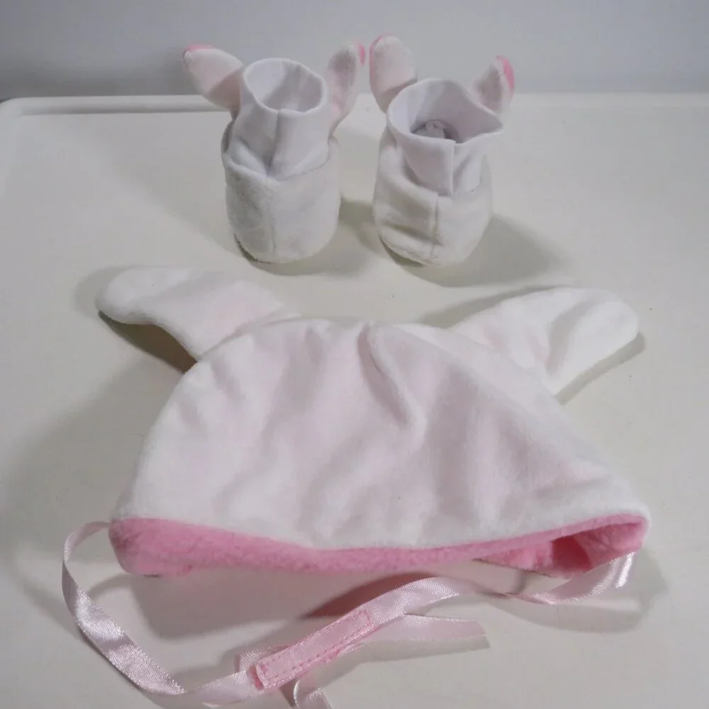 Baby Rabbit Bunny Infant Cap Hat & Bunny Slippers (almost a costume) Easter